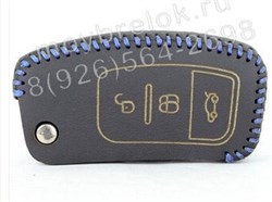 Чехол на выкидной ключ Форд Фокус, кожаный 3 кнопки, синий - фото 23351