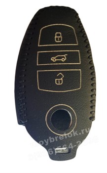 Чехол для смарт ключа Фольксваген Touareg кожаный 3 кнопки, черный - фото 23993