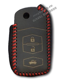 Чехол на выкидной ключ Мазда кожаный 3 кнопки, красный - фото 24510
