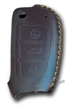 Чехол для выкидного ключа Ауди мягкая натуральная кожа, черный - фото 25061