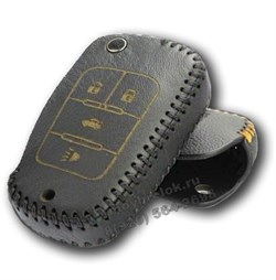 Чехол на выкидной ключ Шевроле кожаный 4 кнопки, черный - фото 25386