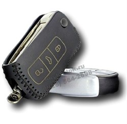 Чехол на выкидной ключ Фольксваген Phaeton кожаный 3 кнопки, черный - фото 25456