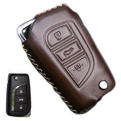 Чехол на выкидной ключ Тойота мягкая натуральная кожа, черный - фото 26082