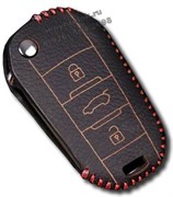 Чехол на выкидной ключ Пежо кожаный 3 кнопки, красный